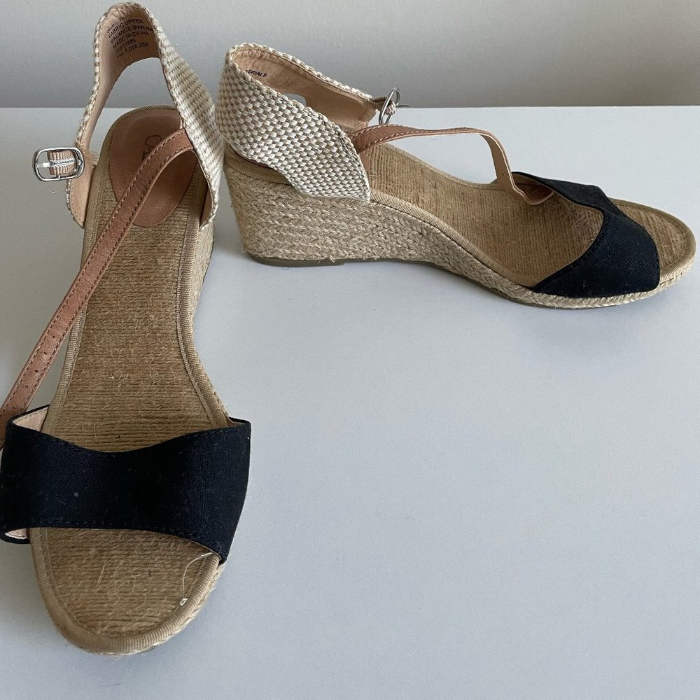 Cato Espadrilles Sandals Beige Black Canvas Wedges